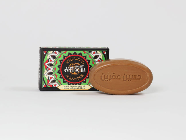 Sabão Aleppo Oud-Âmbar e embalagem Syriana