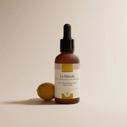 Frasco conta-gotas de Óleo de Marula Biológico com fruto de marula