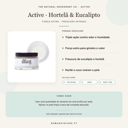 Benefícios e modo de uso — Desodorizante Bálsamo Active Hortelã e Eucalipto — Força Extra para Ginásio · The Natural Deodorant Co.