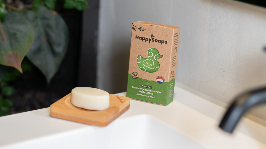 Detalhe e escala — Barra de Óleo Corporal para Bebé e Criança com Aloé Vera · HappySoaps · 60 g