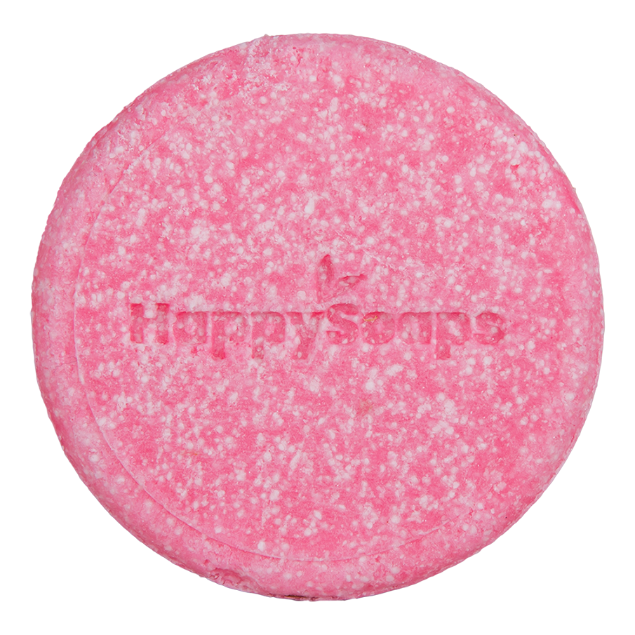 Detalhe e escala — Champô Sólido com Aroma de Rosa e Óleo de Gerânio · HappySoaps · 70 g
