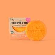Detalhe e escala — Champô Sólido com Óleo de Argão para Cabelo Danificado · HappySoaps · 70 g
