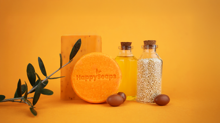 Champô Sólido com Óleo de Argão para Cabelo Danificado — ambiente · HappySoaps