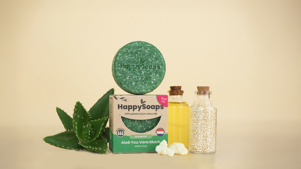 Champô Sólido de Aloé Vera para Uso Diário — ambiente · HappySoaps