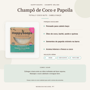 Benefícios e modo de uso — Champô Sólido de Coco com Sementes de Papoila · HappySoaps