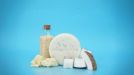 Champô Sólido de Coco com Sementes de Papoila — ambiente · HappySoaps