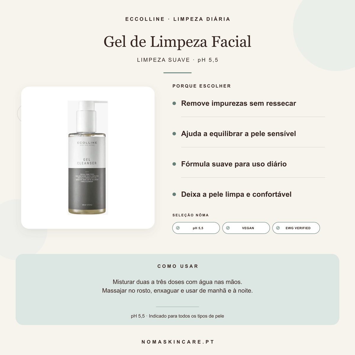 Benefícios e modo de uso — Gel de Limpeza Facial · ECCOLINE