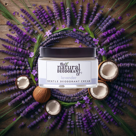 Creme Desodorizante Gentle Lavanda rodeado por lavanda e coco