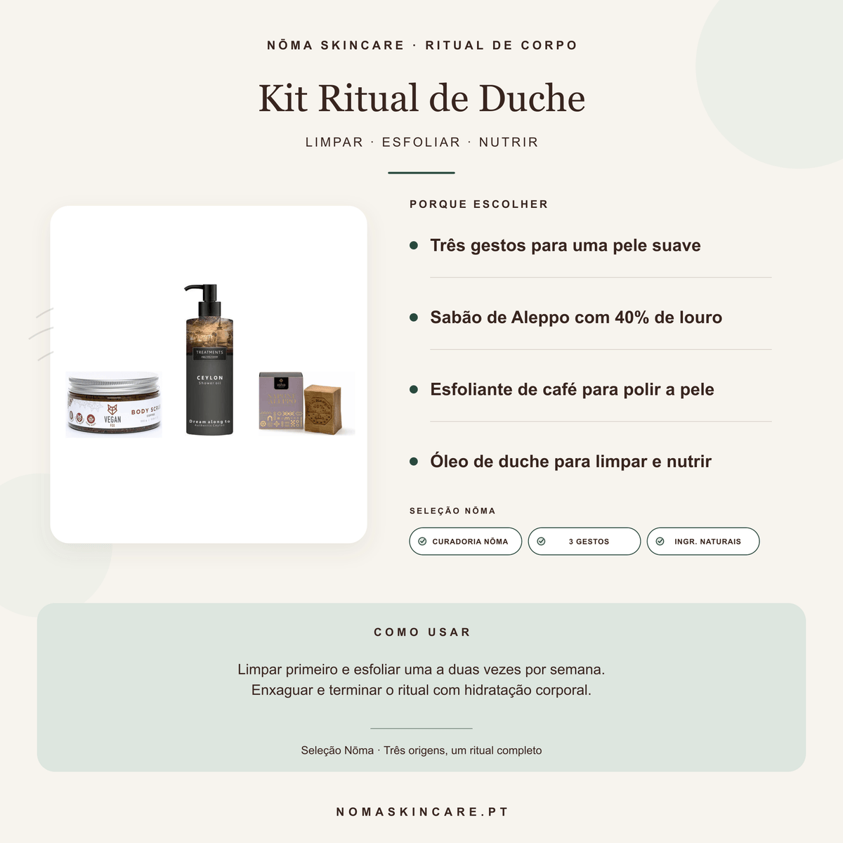 Benefícios e modo de uso do Kit Ritual de Duche — Nōma SkinCare