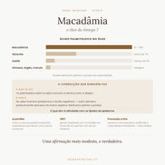 Ácido palmitoleico no óleo de macadâmia — 12 a 20%, mais do que qualquer óleo vegetal comum