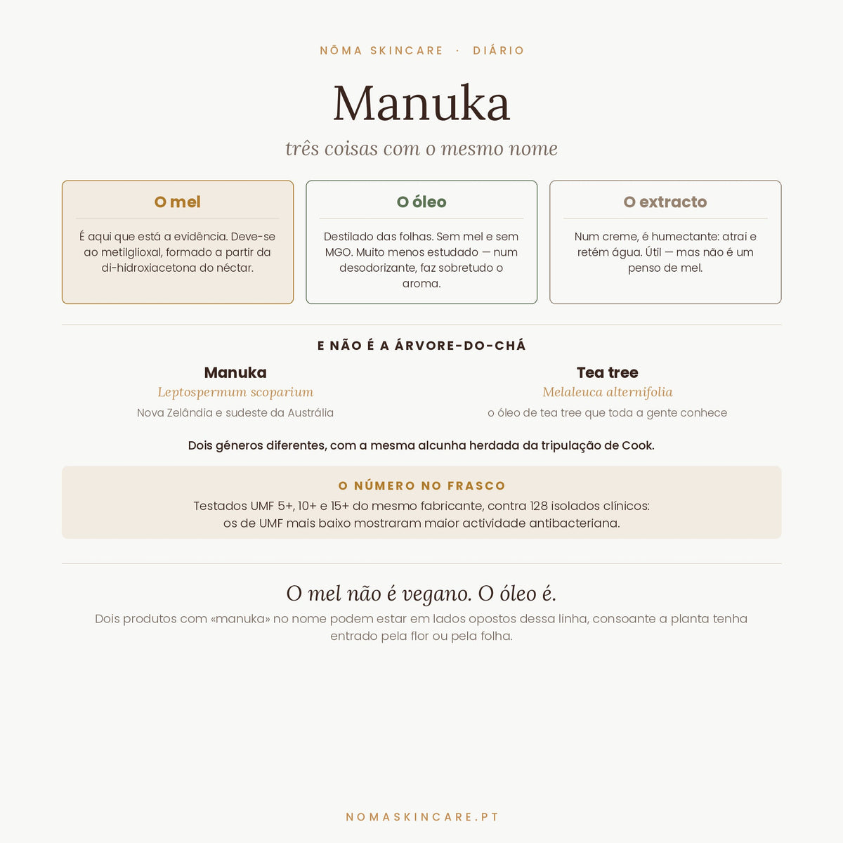 Manuka — mel, óleo e extracto são coisas diferentes, e a evidência é do mel