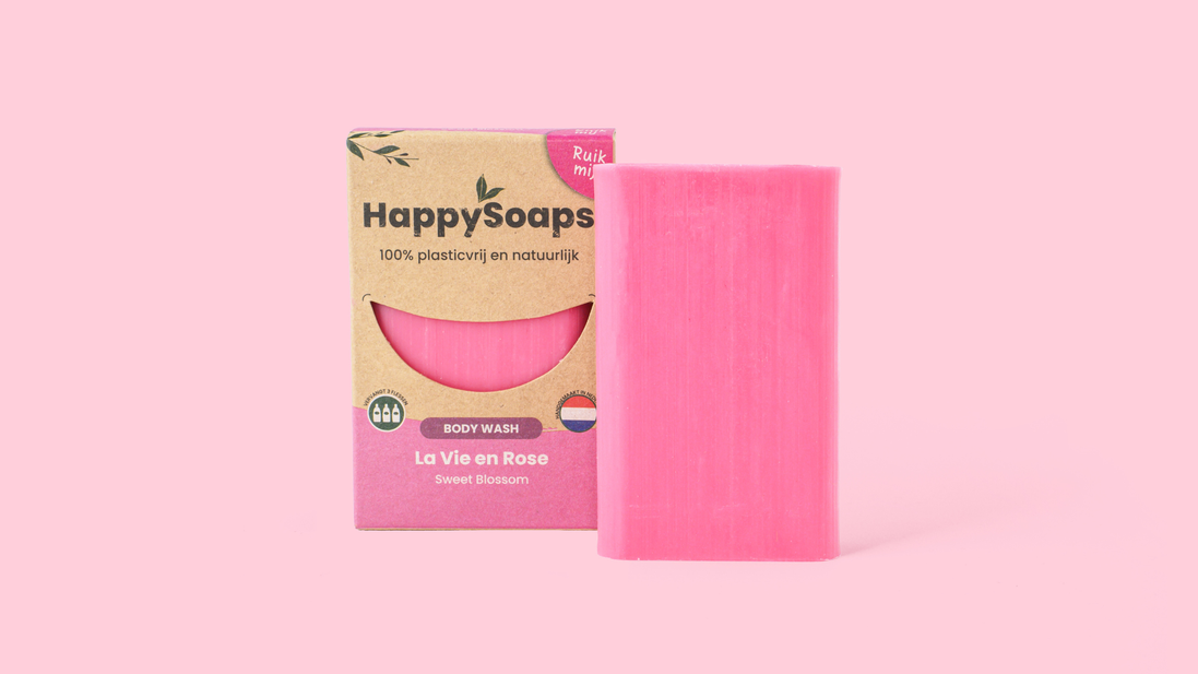 Detalhe da barra — Sabonete Corporal com Aroma de Rosa e Óleo de Gerânio · HappySoaps