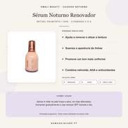 Benefícios e modo de uso — Sérum Noturno Renovador · EWALI BEAUTY
