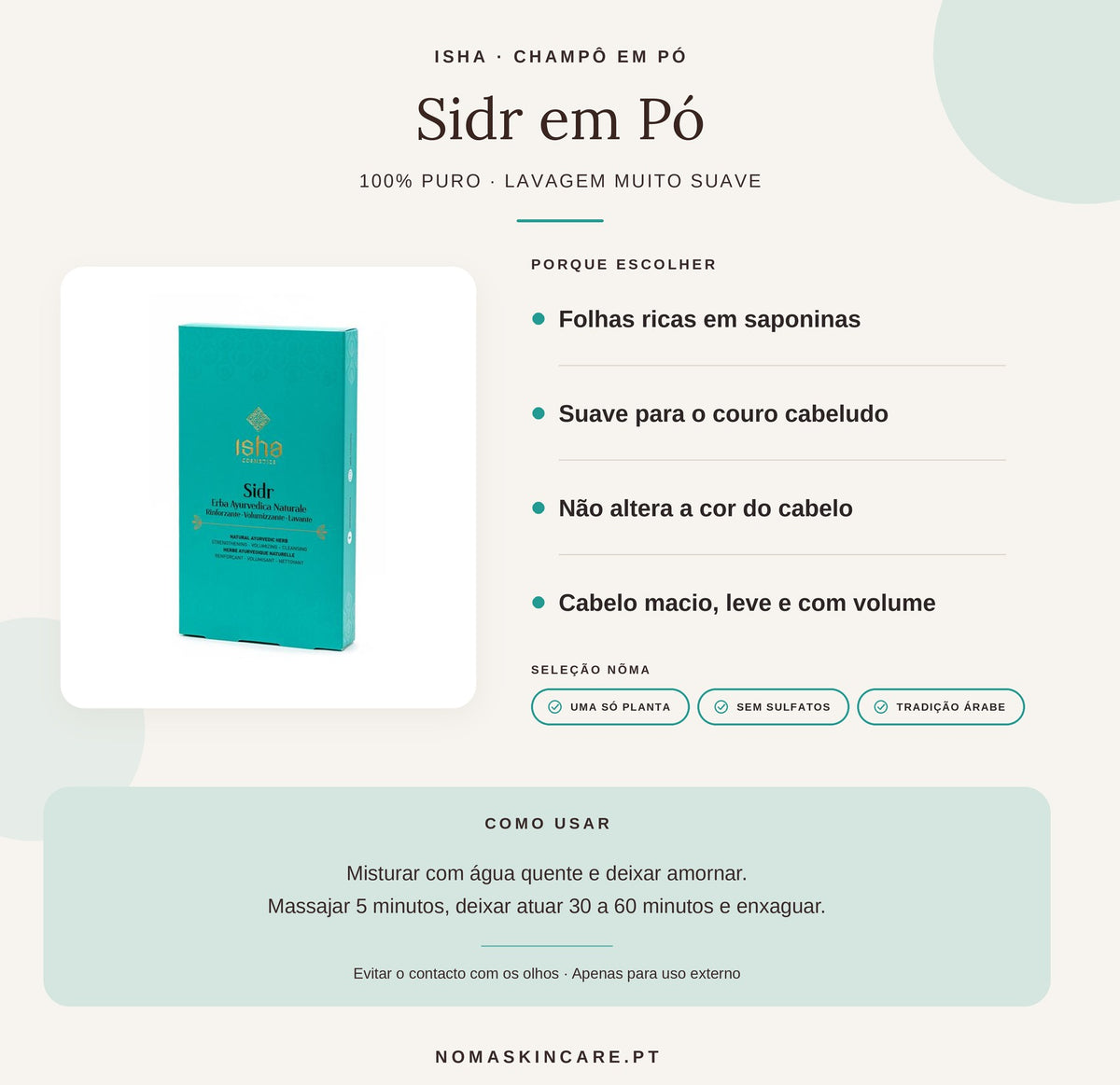 Champô Sidr em Pó 100% Puro