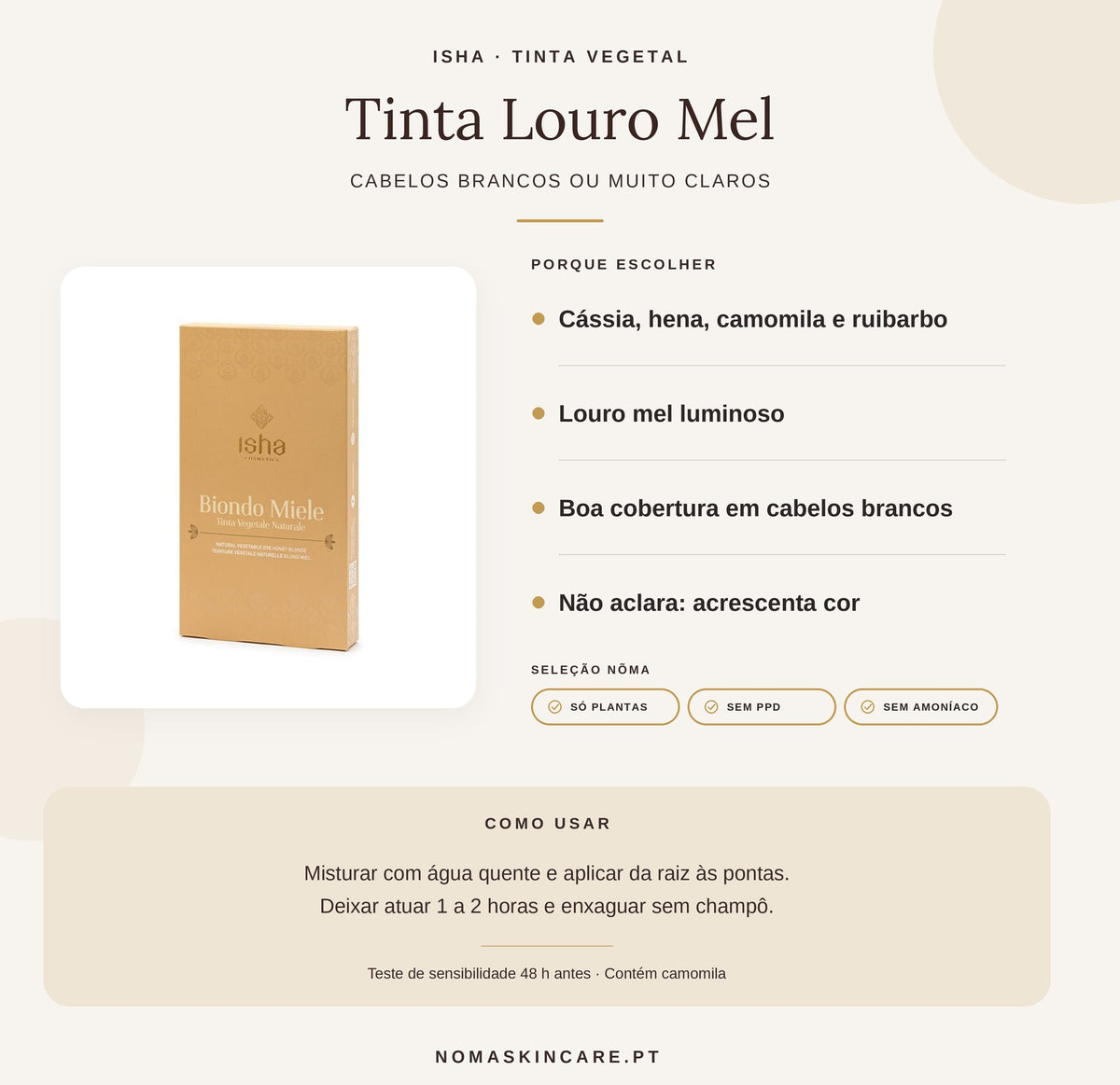 Tinta Vegetal Coloração Natural Louro Mel